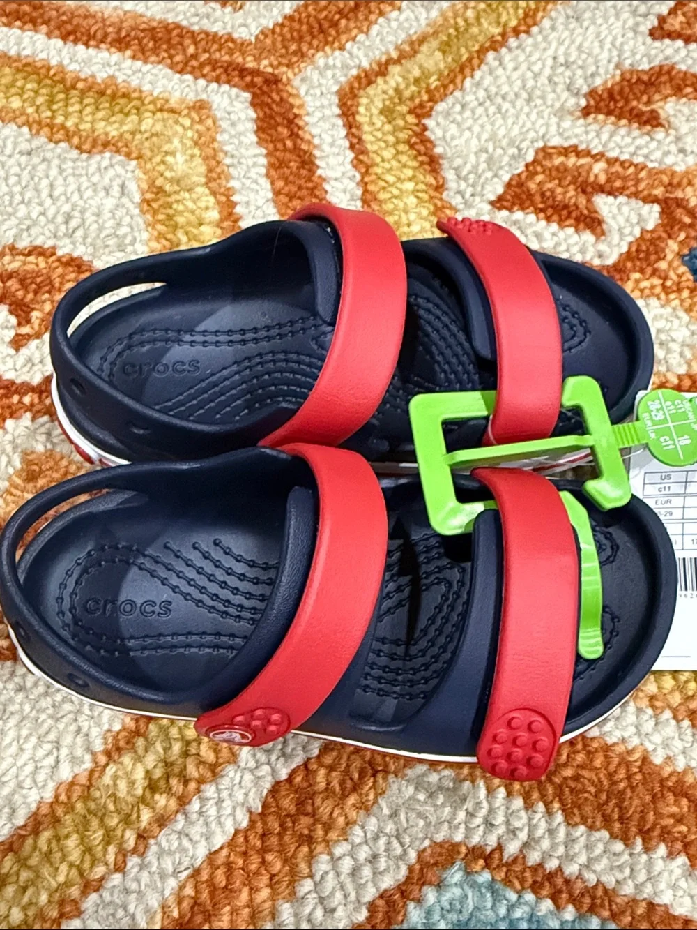 CROCS Kids Navy Blue Sandals with Adjustable Red Straps
